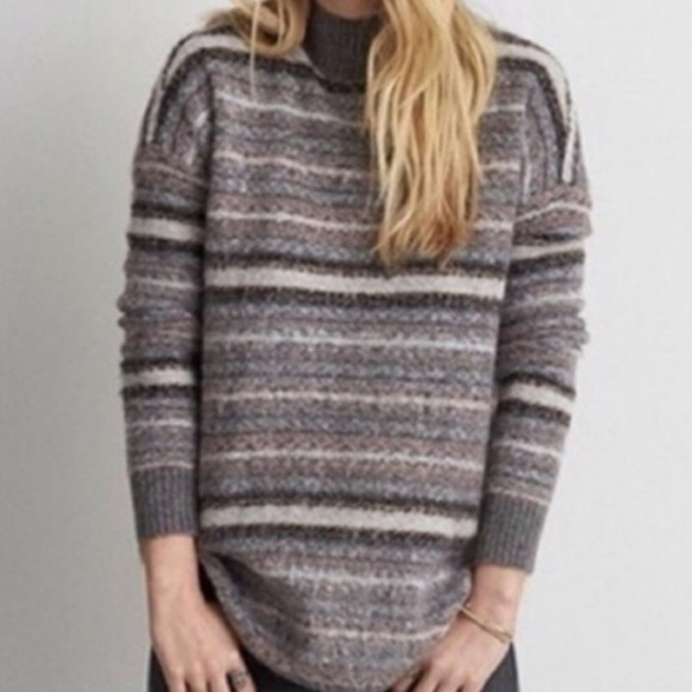 American Eagle Grey Striped Mock Neck Sweater